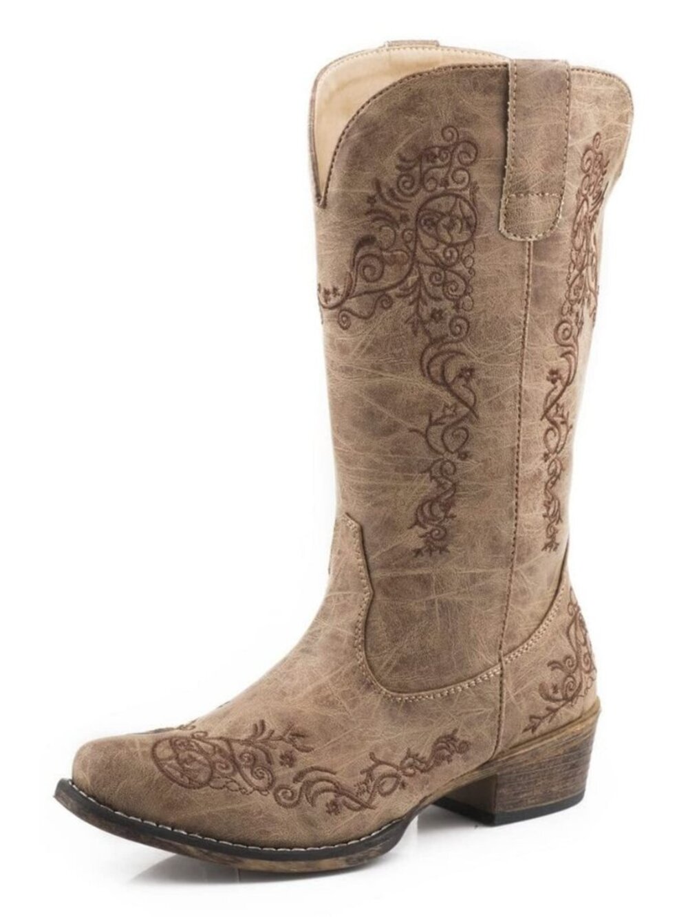 Womens Tall Stuff Embroidery Snip Toe Casual Boots Mid Calf Low Heel 1-2"